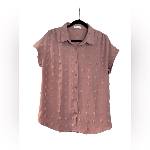 BOTHENIAL Women Pink Button Down Chiffon Blouse Size Medium - Picture 4 of 8